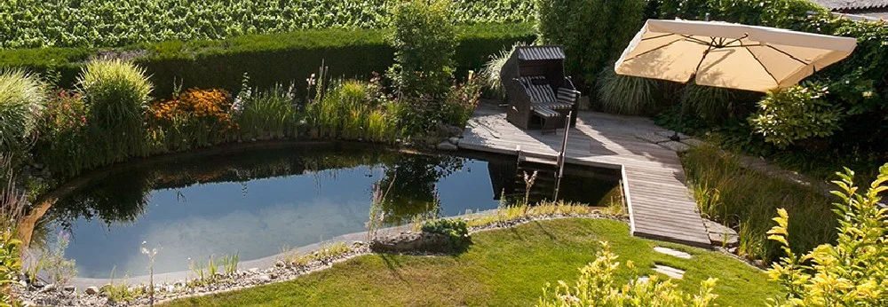 Schwimmteich mit Holzterrasse